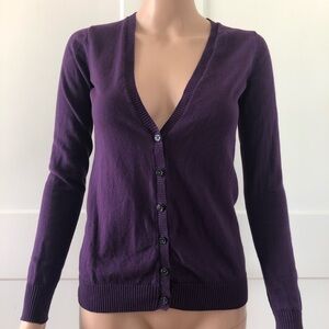 V-Neck Purple Button-Front Women's Cardigan Sweater